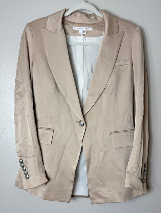 Veronica Beard Jackets & Blazers - Veronica Beard Blazer Jacket 2 Dickey Tan Satin Long & Lean Office Quiet Luxury